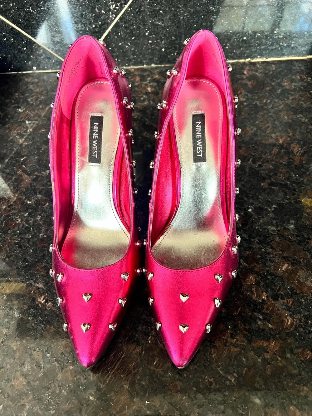 Nine West Hot Pink Heart Studded Heels - Picture 2 of 7